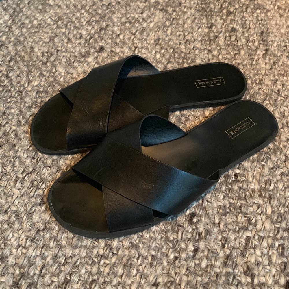 Alex Marie Leather Criss Cross Slide Sandals